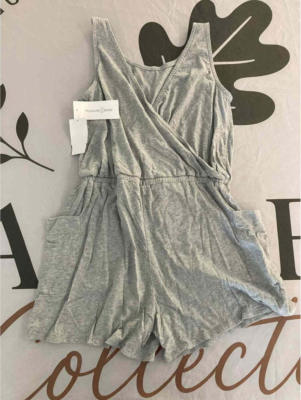 Treasure & Bond Girls Grey Heather Cotton Romper XL